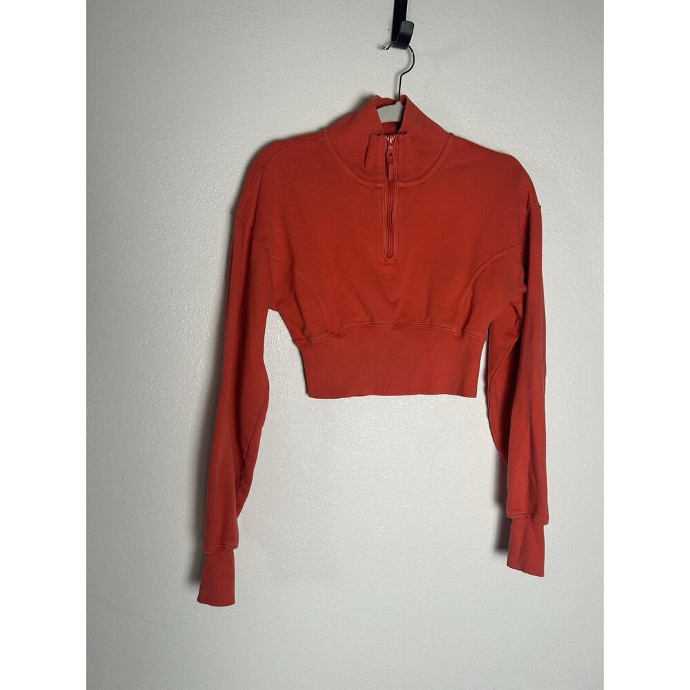 OFFLINE by Aerie Coral Red/Orange Quarter Zip Cropped Sweatshirt Size XS